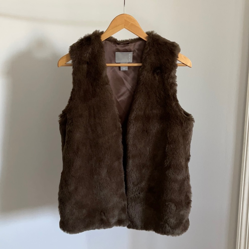 KENAR Brown Faux Fur Open Vest